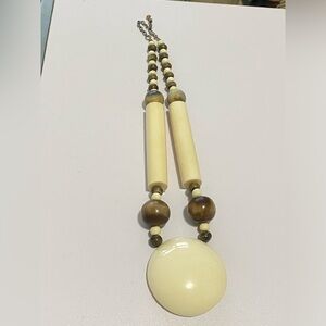 Cream and wood statement vintage necklace